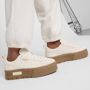 PUMA Mayze Platform Sneakers – Beige Lace-Up Casual Shoes Size 7